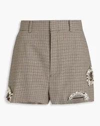 Area Crystal-embellished cutout houndstooth wool shorts - Brown Brown