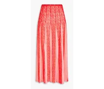 Pleated corded lace and silk-chiffon midi skirt - Pink