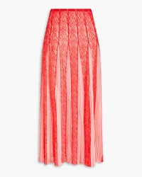 Valentino Garavani Pleated corded lace and silk-chiffon midi skirt - Pink Pink