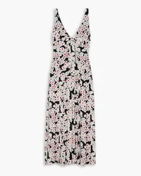 Alessandra Rich Bow-detailed pleated floral-print silk crepe de chine midi dress - Black Black