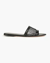 Gianvito Rossi Leather and fishnet slides - Black Black