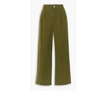 Pleated cotton-twill wide-leg pants - Green