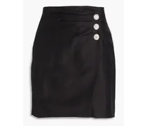 Wrap-effect embellished linen-blend mini skirt - Black