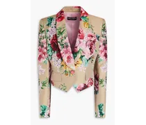 Cropped floral-jacquard blazer - Neutral