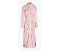 Ruched sequined georgette midi shirt dress - Pink