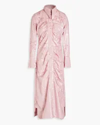 Ganni Ruched sequined georgette midi shirt dress - Pink Pink