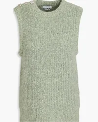 Ganni Crystal-embellished brushed ribbed-knit vest - Green Green