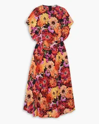 Stella McCartney Floral-print silk crepe de chine midi dress - Orange Orange