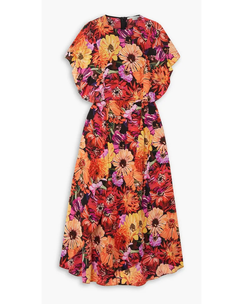 Stella McCartney Floral-print silk crepe de chine midi dress - Orange Orange