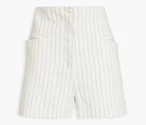 Striped cotton and linen-blend twill shorts - White