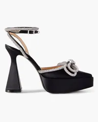 Mach & Mach Double Bow crystal-embellished satin platform pumps - Black Black