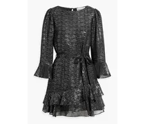 Marissa ruffled metallic fil coupé silk-blend chiffon mini dress - Black