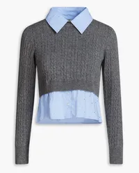 Sandro Cotton-poplin paneled cable-knit wool and cashmere-blend sweater - Gray Gray