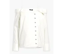 Balmain Cold-shoulder cotton-poplin top - White White