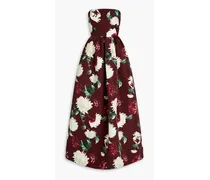 Strapless floral-print faille gown - Brown