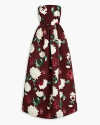 Oscar de la Renta Strapless floral-print faille gown - Brown Brown