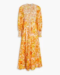 Zimmermann Shirred floral-print cotton maxi dress - Orange Orange