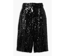Belted sequined crepe shorts - Black