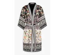 Alice Olivia - Embroidered floral-print satin kimono - Black