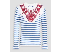 RED Valentino Striped broderie anglaise-paneled cotton sweater - White White