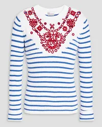 RED Valentino Striped broderie anglaise-paneled cotton sweater - White White