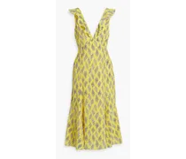Holly printed silk-crepe midi dress - Yellow