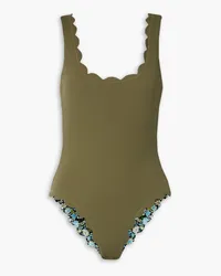 Marysia Palm Springs reversible scalloped floral-print stretch-crepe swimsuit - Green Green