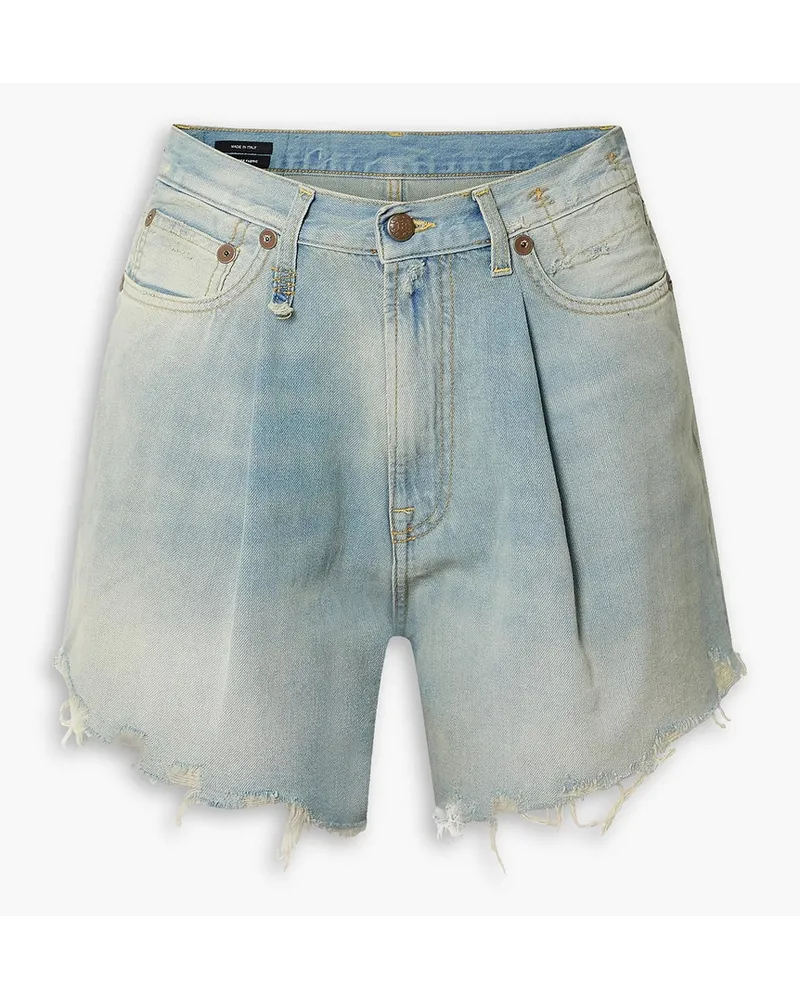 R13 Damon distressed pleated denim shorts - Blue Blue