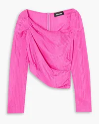 AHLUWALIA Caprice asymmetric gathered satin-jacquard top - Pink Pink