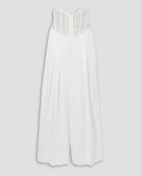 Pat Bo Tulle-trimmed woven wide-leg pants - White White