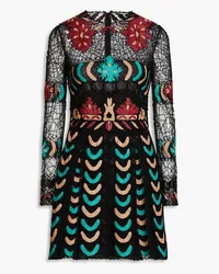 Valentino Garavani Bead-embellished tulle and leather mini dress - Black Black