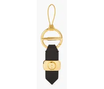Gold-tone leather keychain - Black