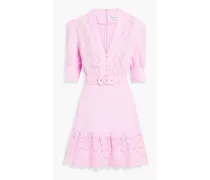 Emile belted broderie anglaise linen-blend mini dress - Pink