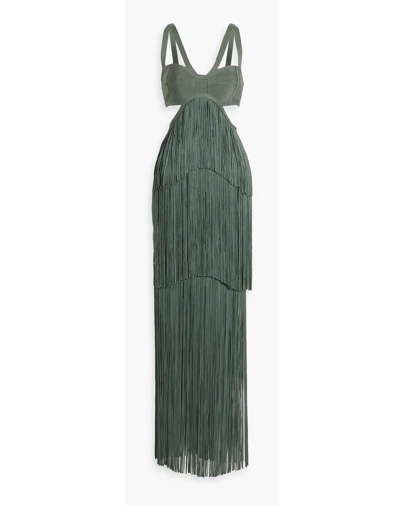 Hervé Léger Cutout fringed bandage maxi dress - Green Green