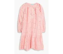 Ashley gathered broderie anglaise cotton mini dress - Pink