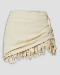 Jacquemus Fringed ruched canvas mini skirt - White White