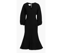Fluted wool-blend midi dress - Black