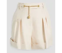 Belted pleated wool-blend shorts - White