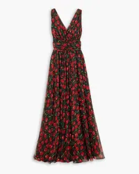 Dolce & Gabbana Gathered printed silk-blend chiffon maxi dress - Black Black