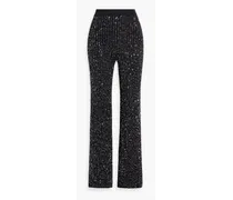Sequin-embellished crochet-knit flared pants - Black