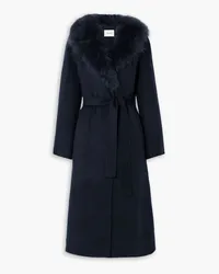 Yves Salomon Belted shearling-trimmed wool and cashmere-blend coat - Blue Blue