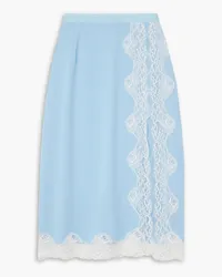 Christopher Kane Lace-trimmed crepe de chine midi skirt - Blue Blue