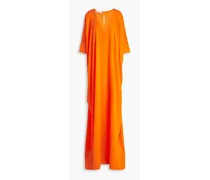 Draped silk-blend crepe gown - Orange