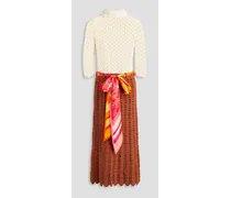 Two-tone crocheted cotton midi dress - White