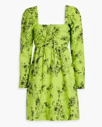 Ganni Ruched floral-print cotton-poplin mini dress - Green Green