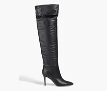 Valeria gathered leather over-the-knee boots - Black