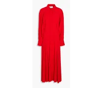Pleated satin-crepe midi shirt dress - Red
