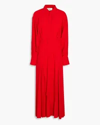 Victoria Beckham Pleated satin-crepe midi shirt dress - Red Red