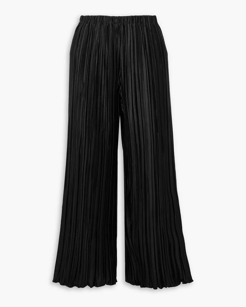 Cult Gaia Stacie cropped plissé-satin wide-leg pants - Black Black