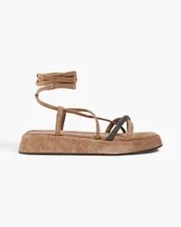 Brunello Cucinelli Bead-embellished suede platform sandals - Neutral Neutral